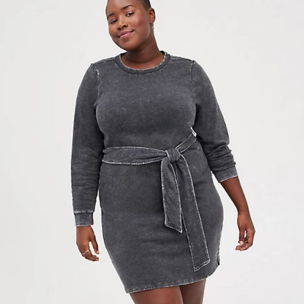 Torrid Pullover Dress Cozy Fleece Black Mineral Wash